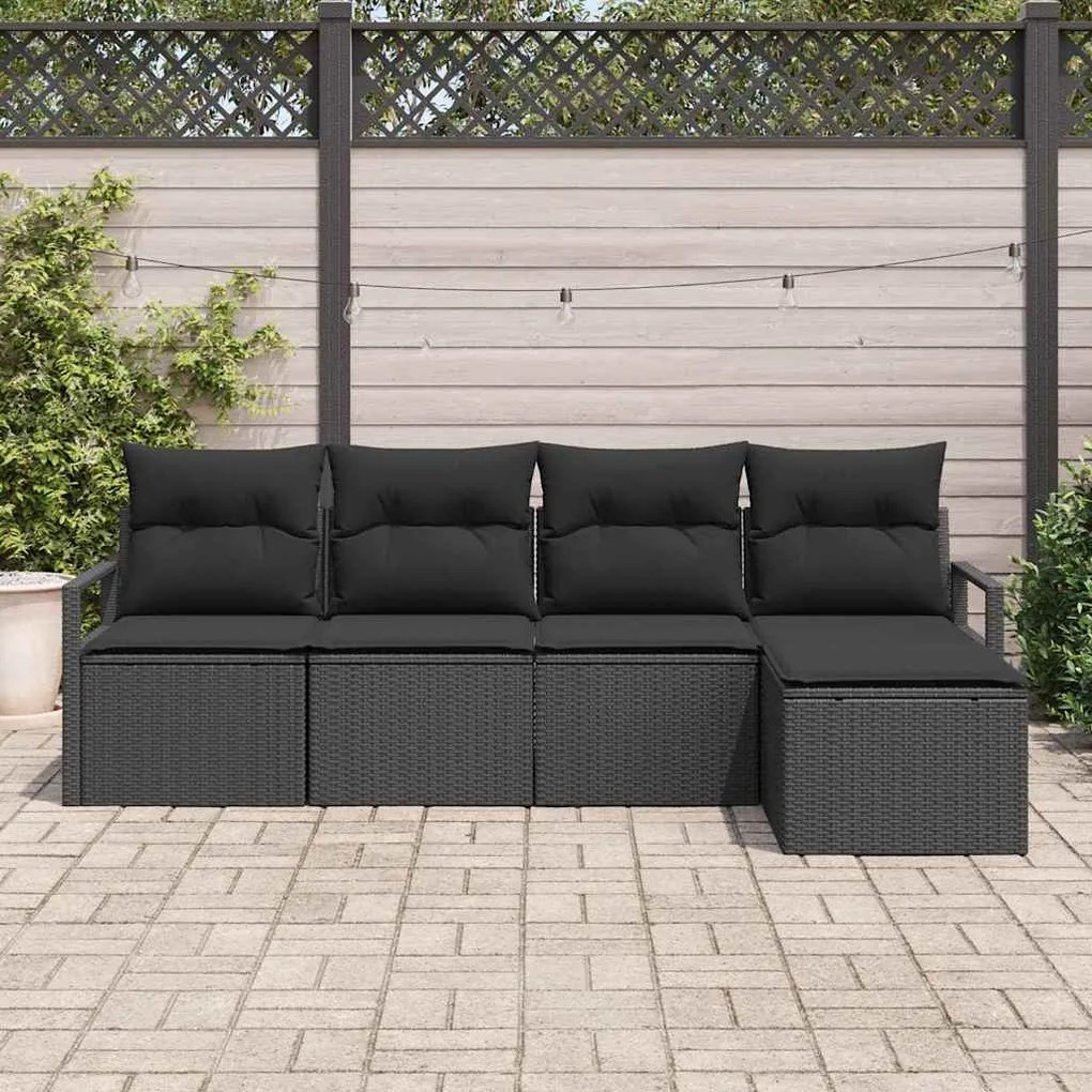 vidaXL Σετ Καναπέ Κήπου 5 pcs Μαύρο Πολυ rattan, βαμμένο ατσάλι