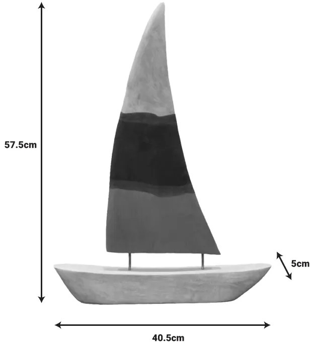 Επιτραπέζιο διακοσμητικό καράβι Elize Inart λευκό-γκρι-μπλε μάνκγο ξύλο-μέταλλο 40.5x5x57.5εκ