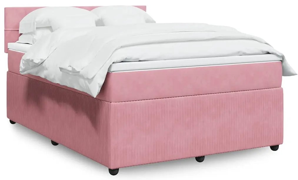 vidaXL Κρεβάτι Boxspring με Στρώμα Ροζ 140x200 εκ. Βελούδινο