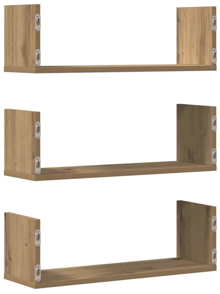 vidaXL Ραφιέρες Τοίχου 3 τεμ. Αρτισιανή Δρυς 58x18x18 εκ. Επεξ. Ξύλο