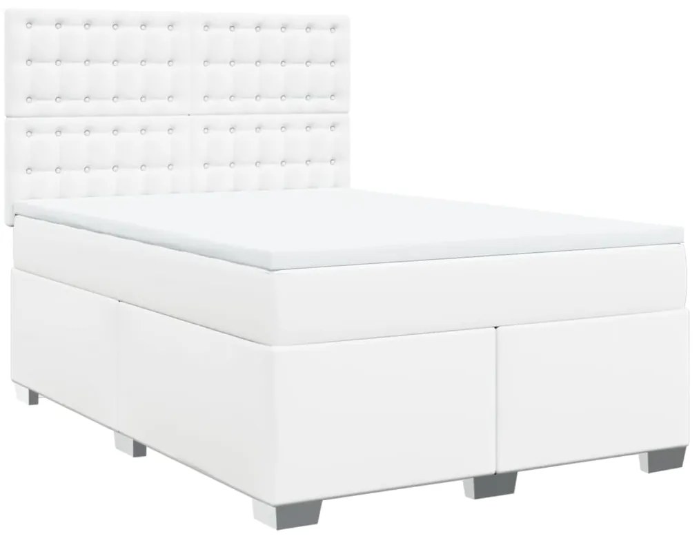 vidaXL Κρεβάτι Boxspring με Στρώμα Λευκό 140x190εκ.από Συνθετικό Δέρμα