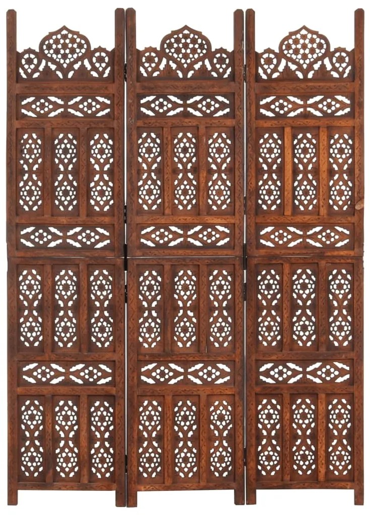 vidaXL Παραβάν Σκαλιστό στο Χέρι 3 Πάνελ Καφέ 120x165 εκ. Ξύλο Μάνγκο