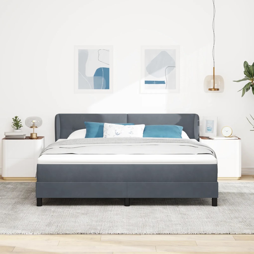 vidaXL Κρεβάτι Box Spring με Στρώμα Σκούρο Γκρι 180x200 εκ. Βελούδο
