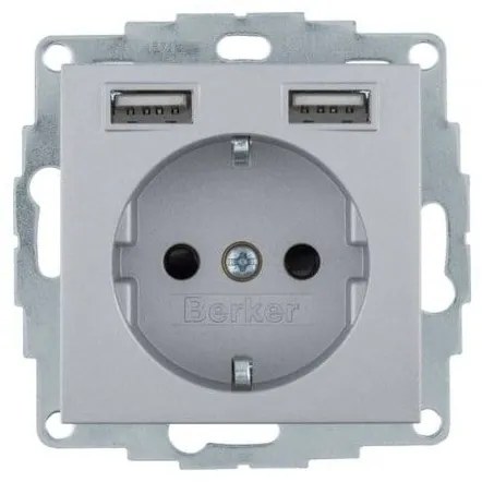 Πρίζα Σούκο με 2xUSB Αλουμίνιο Berker 48031404 Hager 48031404 Αλουμίνιο