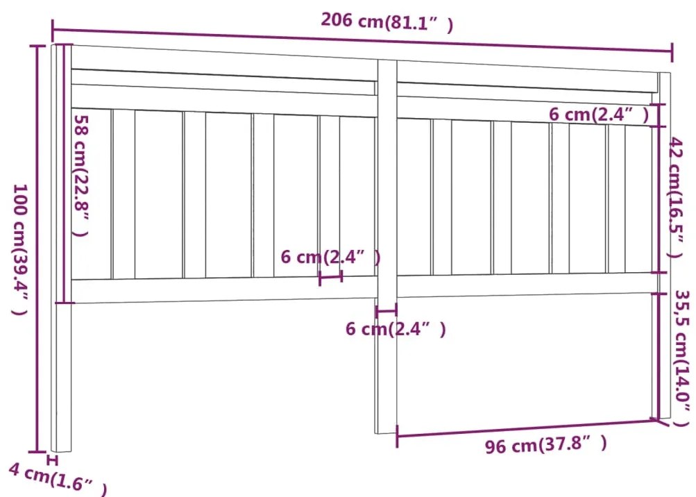 vidaXL Κεφαλάρι Κρεβατιού Λευκό 206 x 4 x 100 εκ. Μασίφ Ξύλο Πεύκου