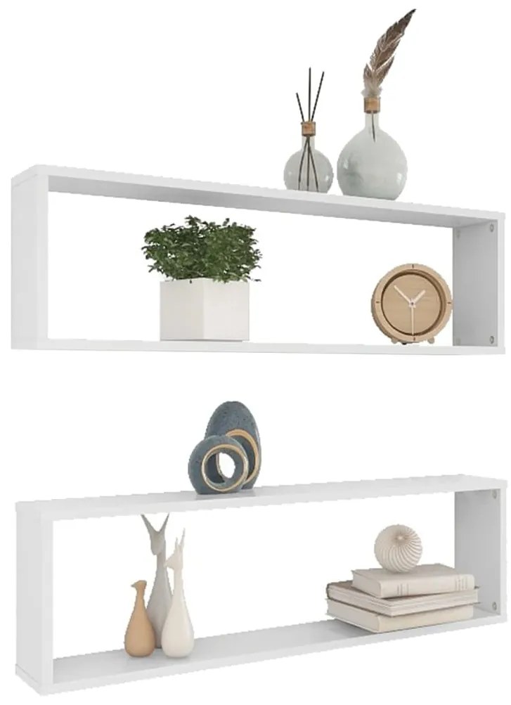 vidaXL Ράφια Κύβοι Τοίχου 2 τεμ. Λευκά 100 x 15 x 30 εκ. Επεξ. Ξύλο