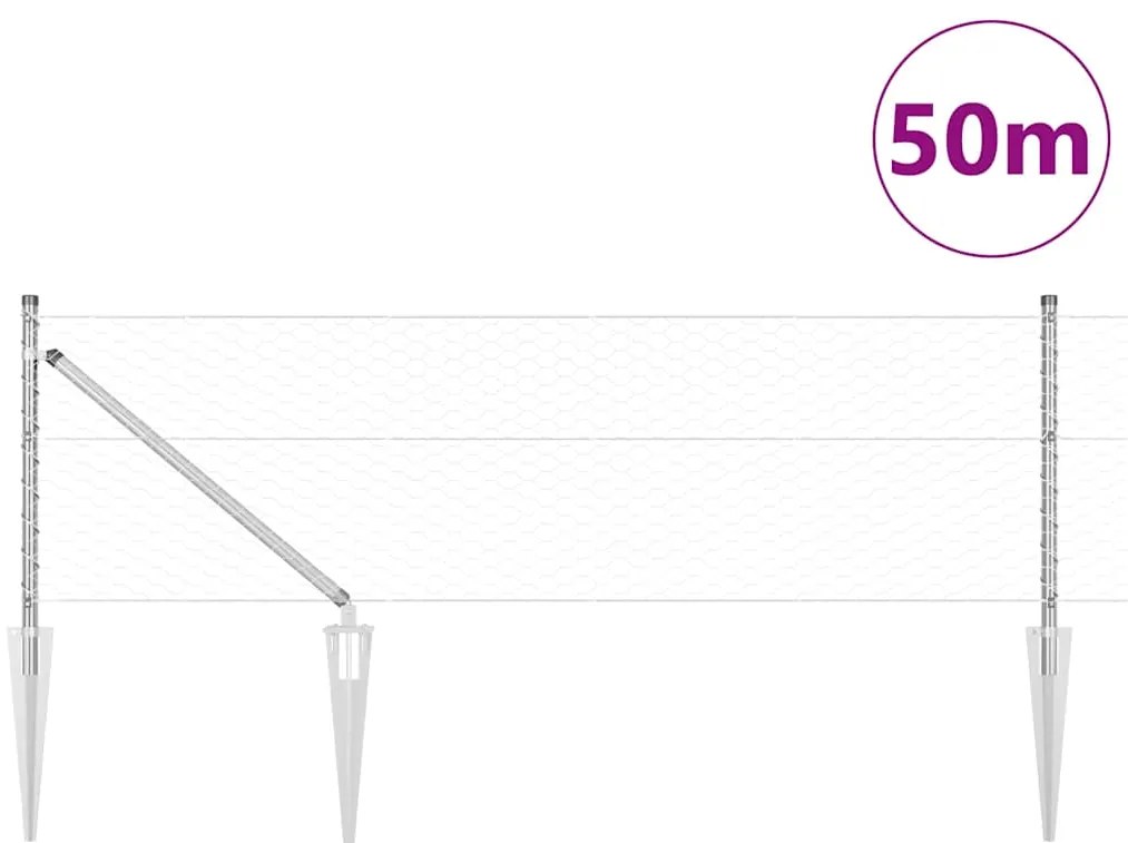 vidaXL Φράχτης με Στήλες. Ασημί 0.6 x 50 μ. Ατσάλι με επικάλυψη PVC