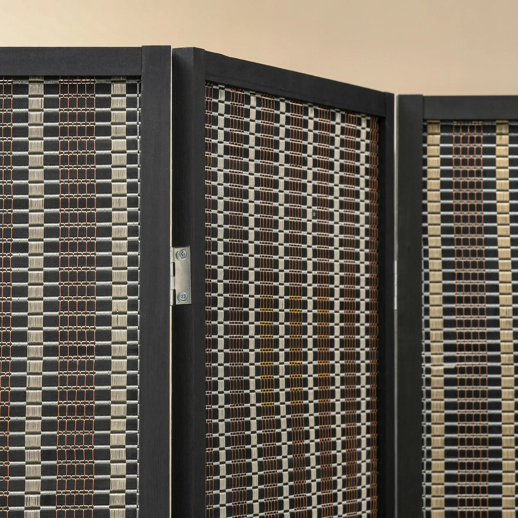 HOMCOM Διαχωριστικό Δωματίου, πτυσσόμενο, Ξύλο πεύκου/Μπαμπού, 180 x 180 cm, Καφέ/Μαύρο