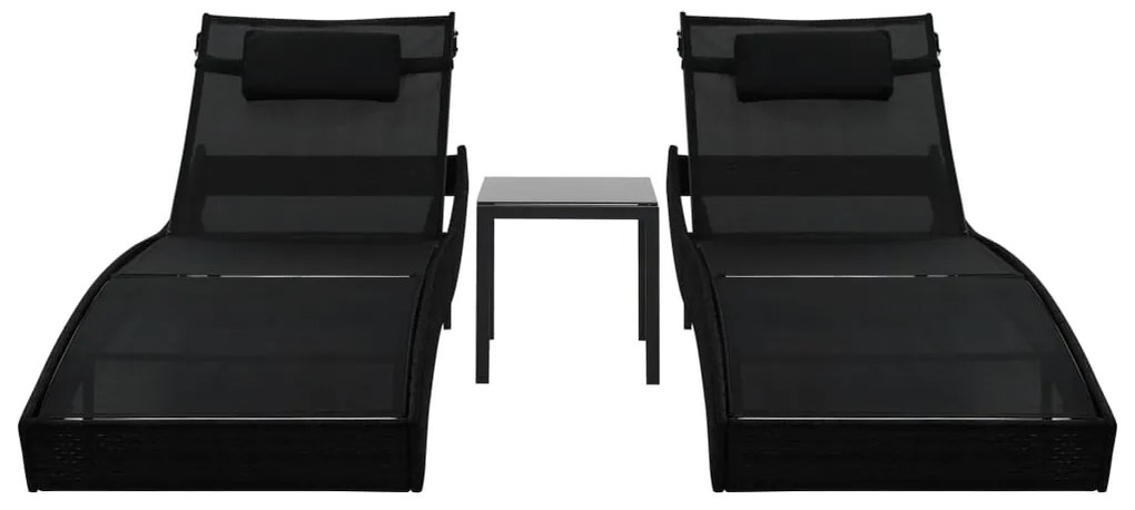 vidaXL Ξαπλώστρες 2 τεμ. Μαύρες Συνθετικό Ρατάν/Textilene με Τραπέζι