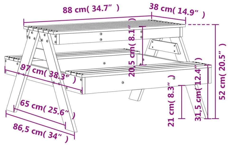 ΤΡΑΠΕΖΙ ΠΙΚΝΙΚ ΓΙΑ ΠΑΙΔΙΑ 88X97X52 ΕΚ. ΑΠΟ ΜΑΣΙΦ ΞΥΛΟ ΠΕΥΚΟΥ 832596