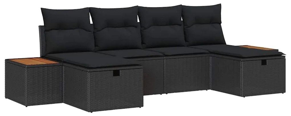 vidaXL Σετ Καναπέ Κήπου με μαξιλάρι 6 pcs Μαύρο Πολυ ράταν