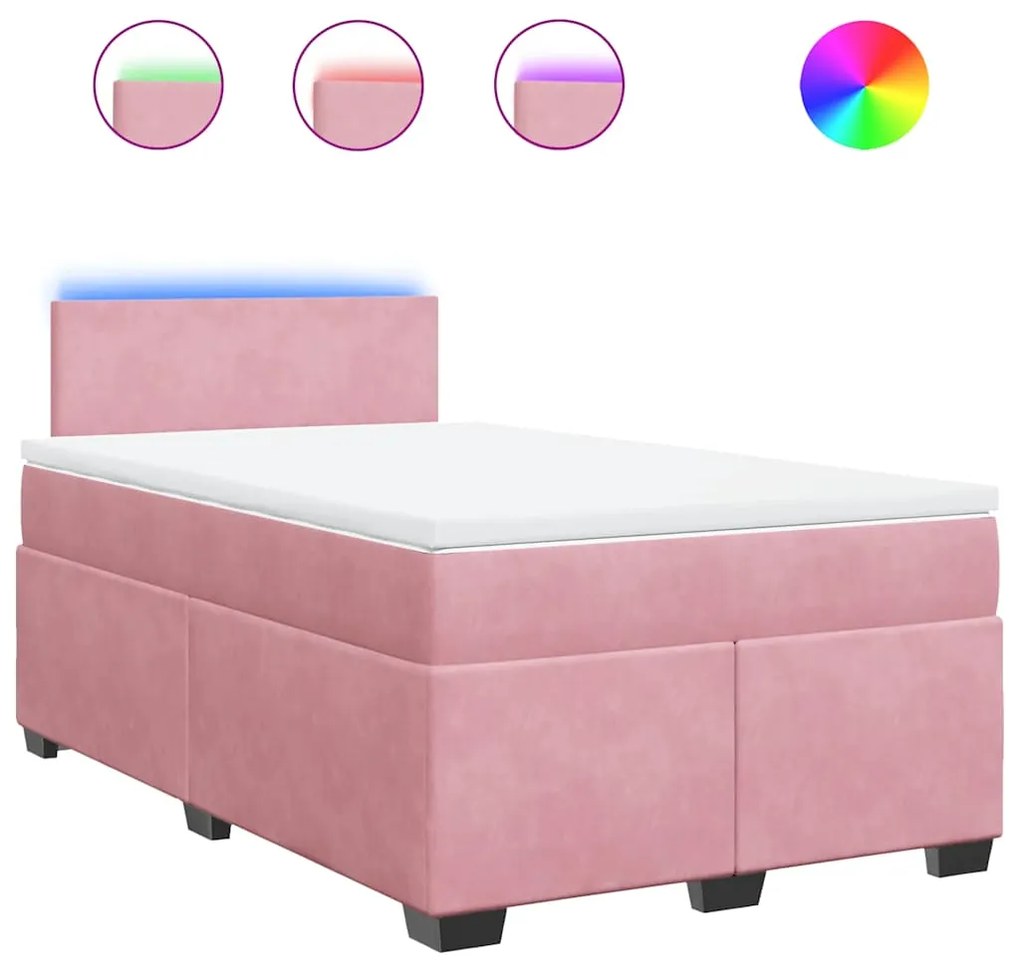 vidaXL Κρεβάτι Boxspring με Στρώμα Ροζ 120x190 εκ. Βελούδινο