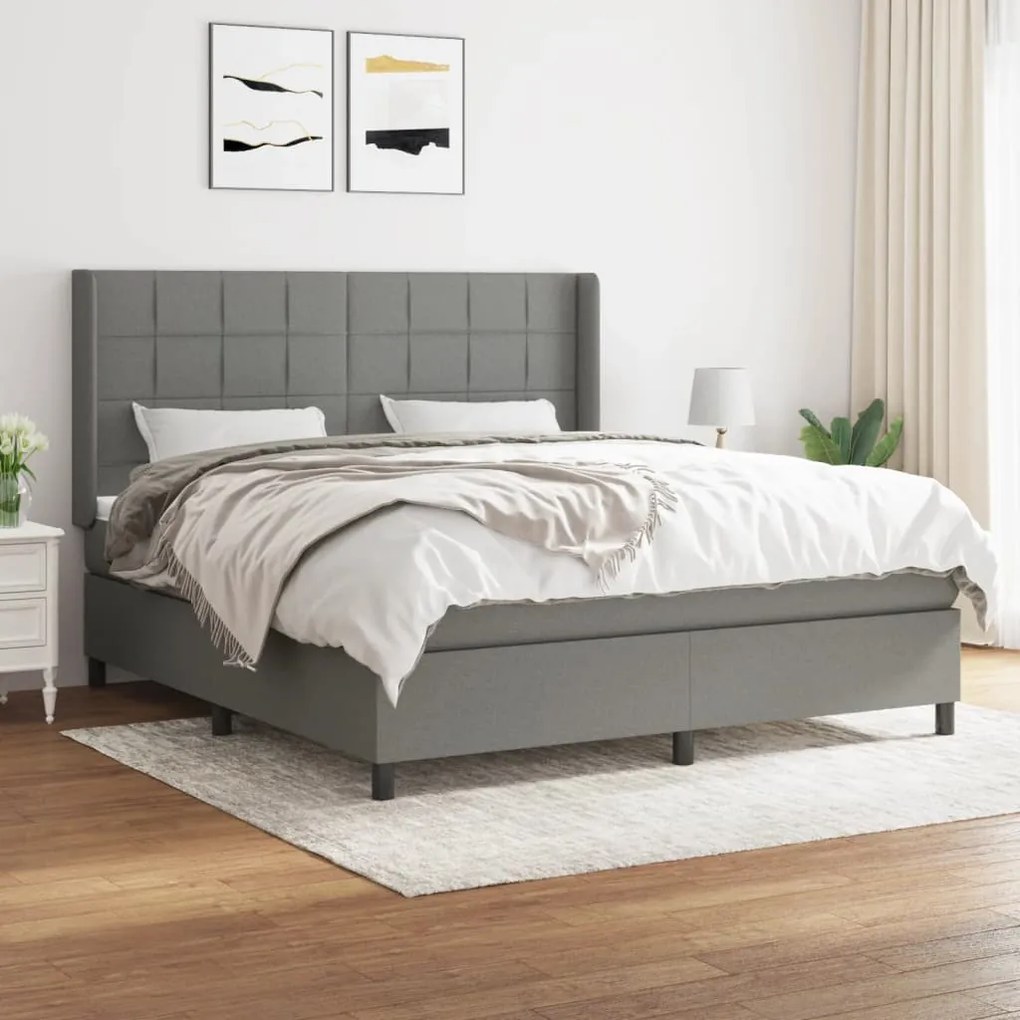 vidaXL Κρεβάτι Boxspring με Στρώμα Σκούρο Γκρι 160x200 εκ Υφασμάτινο