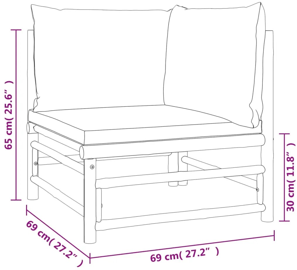 vidaXL Σαλόνι Κήπου Σετ 3 Τεμ. από Μπαμπού με Γκρι / Μπεζ Μαξιλάρια
