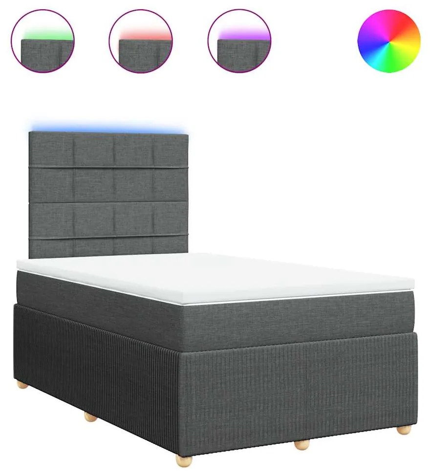 vidaXL Κρεβάτι Boxspring με Στρώμα Σκούρο Γκρι 120x200 εκ. Υφασμάτινο