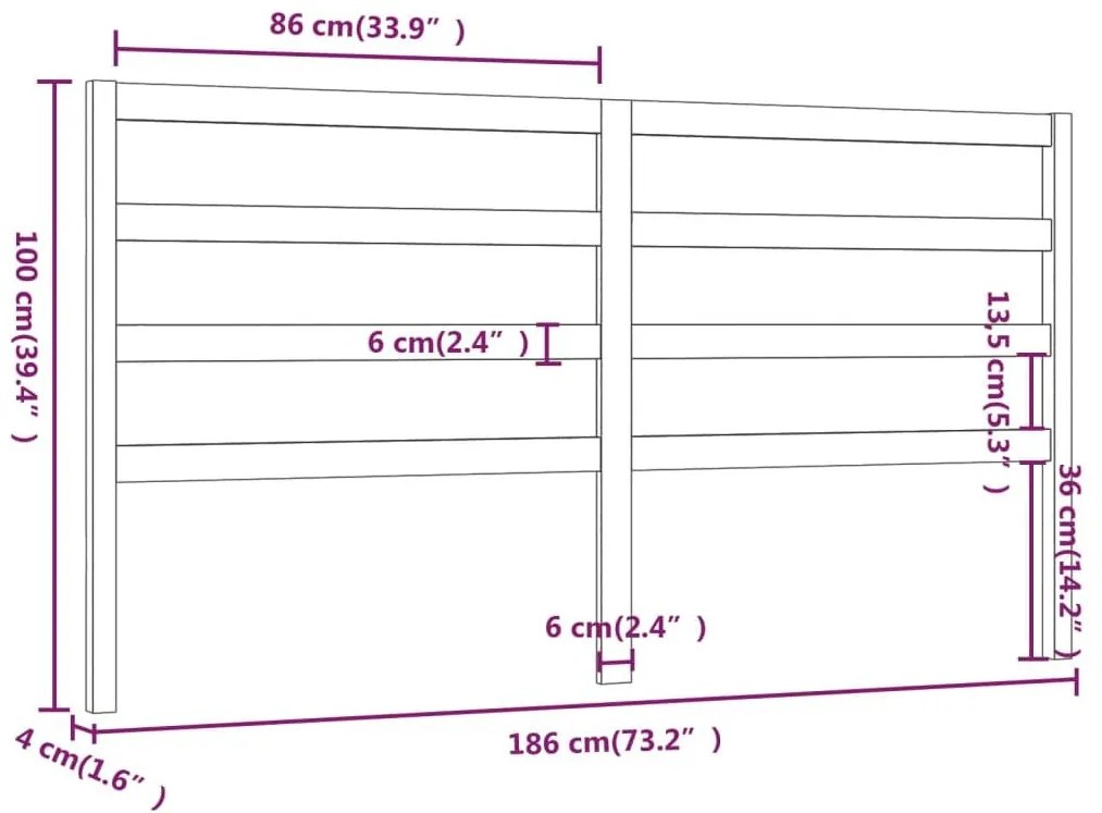 Κεφαλάρι Κρεβατιού Μαύρο 186 x 4 x 100 εκ. Μασίφ Ξύλο Πεύκου - Μαύρο