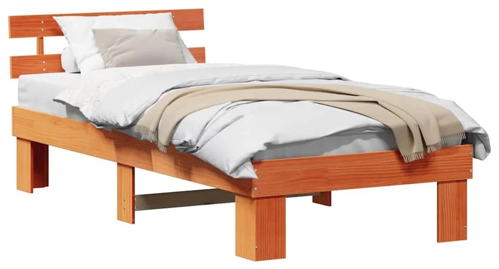 vidaXL Σκελετός Κρεβατιού Κερωτό καφέ 75 x 190 cm Στερεά ξυλεία πεύκου