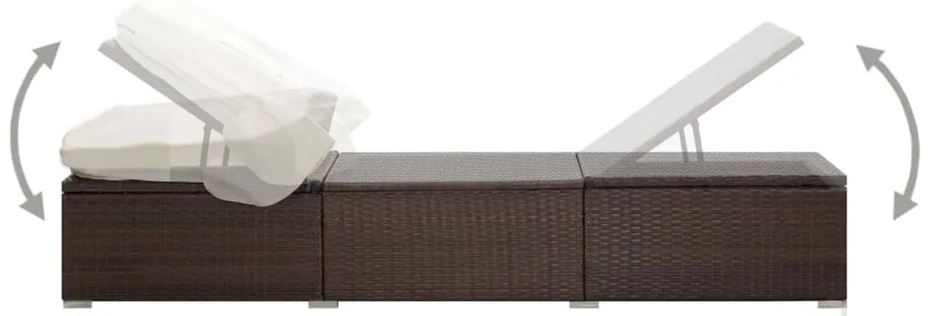 vidaXL Ξαπλώστρα Καφέ από Συνθετικό Ρατάν με Σκίαστρο και Μαξιλάρι