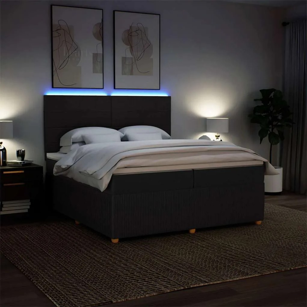 vidaXL Κρεβάτι Boxspring με Στρώμα Μαύρο 200x200 εκ. Υφασμάτινο