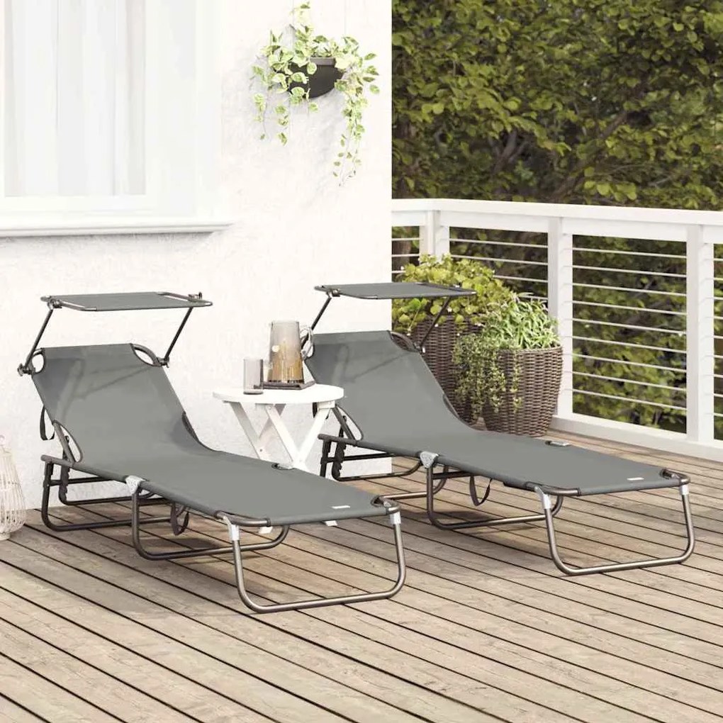vidaXL Πτυσσόμενη ξαπλώστρα 2 pcs Γκρι 56 x 190 x 81εκ ύφασμα