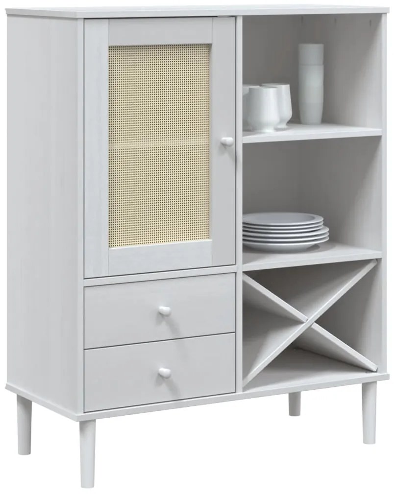 vidaXL Ντουλάπι Ψηλό SENJA Λευκό/Ρατάν 90x40x112 εκ. Μασίφ Ξύλο Πεύκου