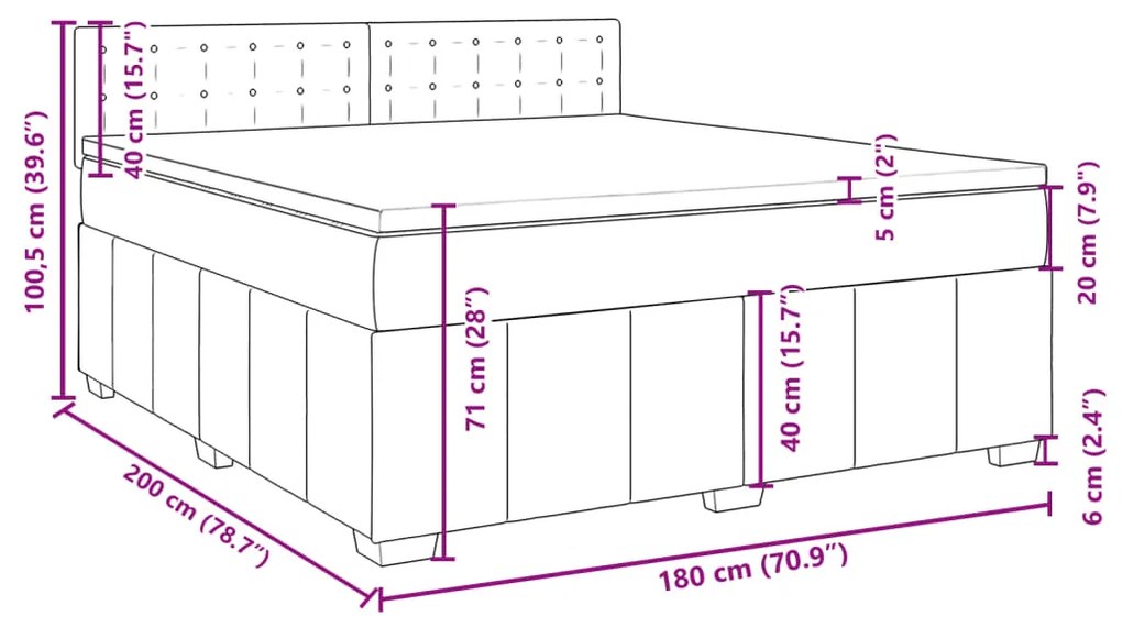 Κρεβάτι Boxspring με Στρώμα Μαύρο 180x200 εκ. Υφασμάτινο - Μαύρο