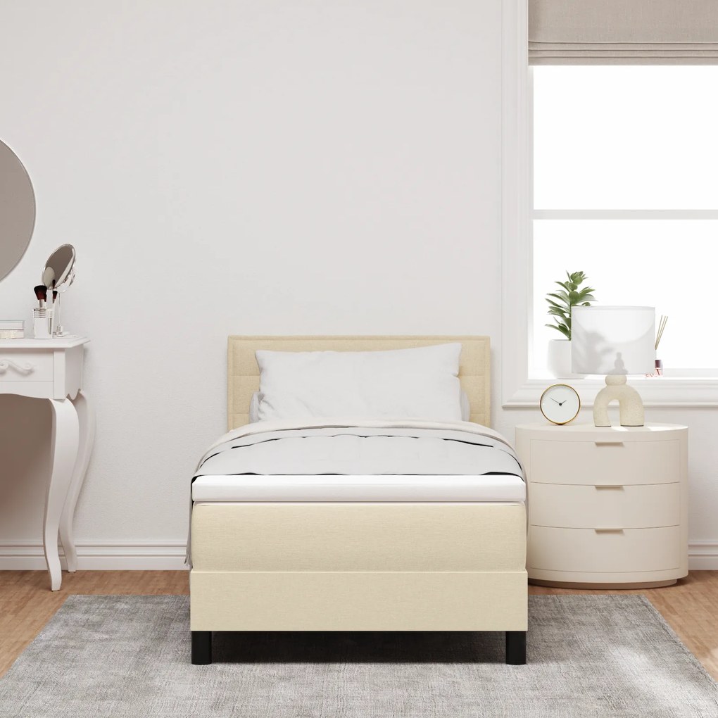 vidaXL Κρεβάτι με ελατήριο με Στρώμα & LED Κρέμα 90x200 εκ. Ύφασμα