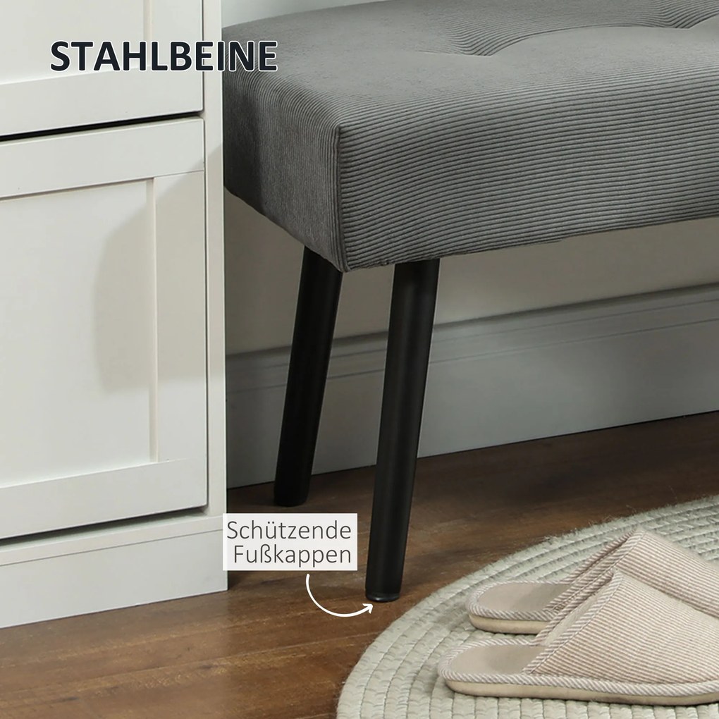 HOMCOM Πολυθρόνα με επένδυση από κοτλέ, κρεβάτι με μεταλλικά πόδια, παπούτσια 100 x 36 x 45 cm Γκρι