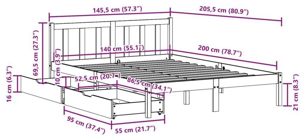 Σκελετός Κρεβατιού Χωρίς Στρώμα Καφέ 140x200 Μασίφ Ξύλο Πεύκου - Καφέ