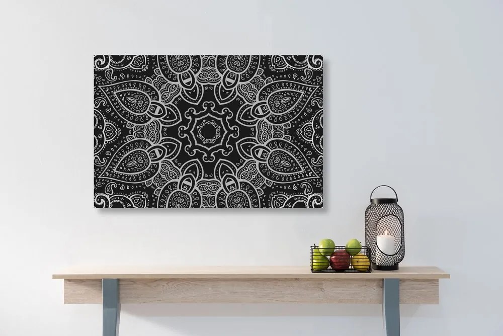 Εικόνα Mandala με ινδικό μοτίβο σε μαύρο & άσπρο - 120x80