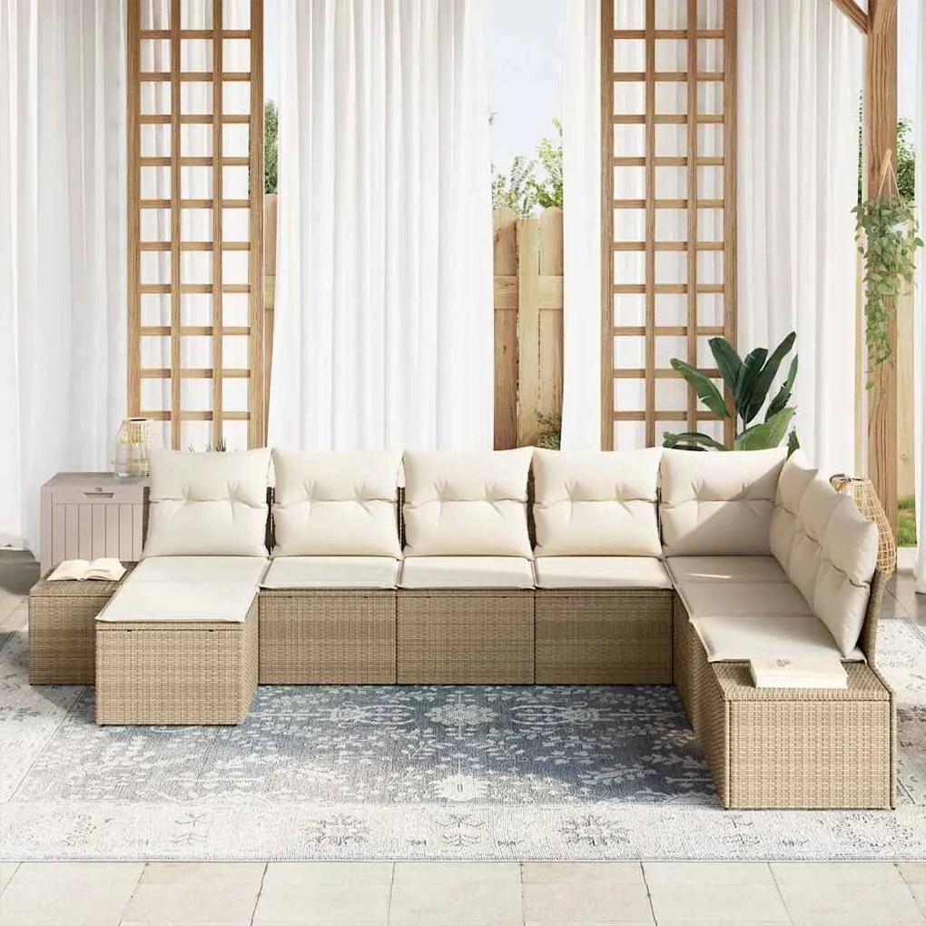 vidaXL Σετ Καναπέ Κήπου 8 pcs Μπεζ 319 x 209 x 85 εκ. Πολυ ράταν