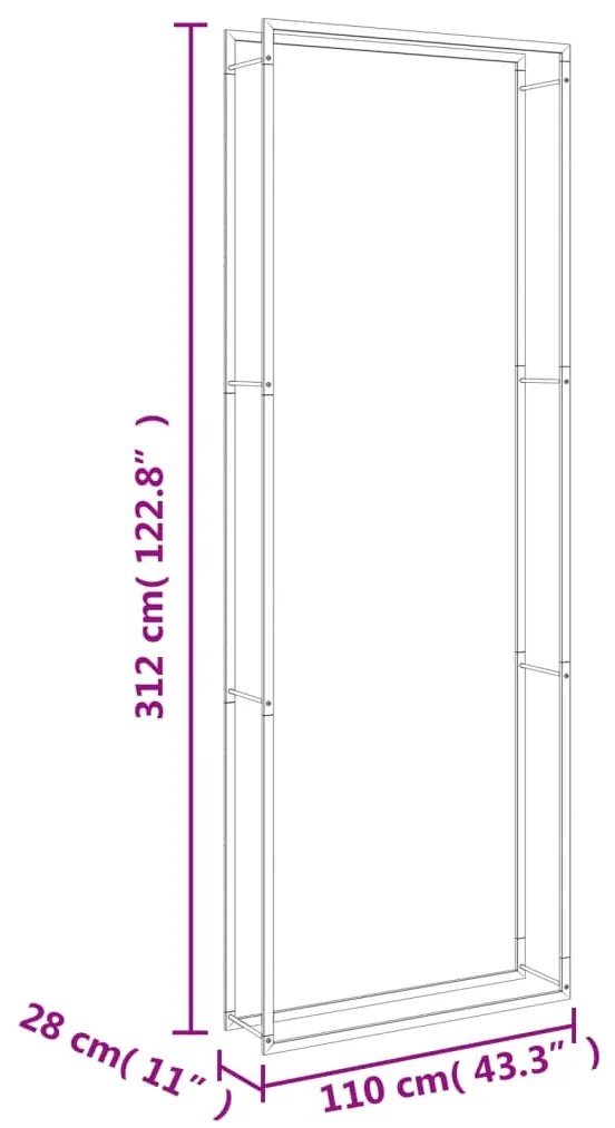 vidaXL Ραφιέρα Καυσόξυλων 110x28x312 εκ. από Ανοξείδωτο Aτσάλι