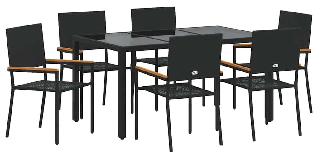 vidaXL Σέτ φαγητού για κήπο 7 pcs Μαύρο 150 x 90 x 75 cm