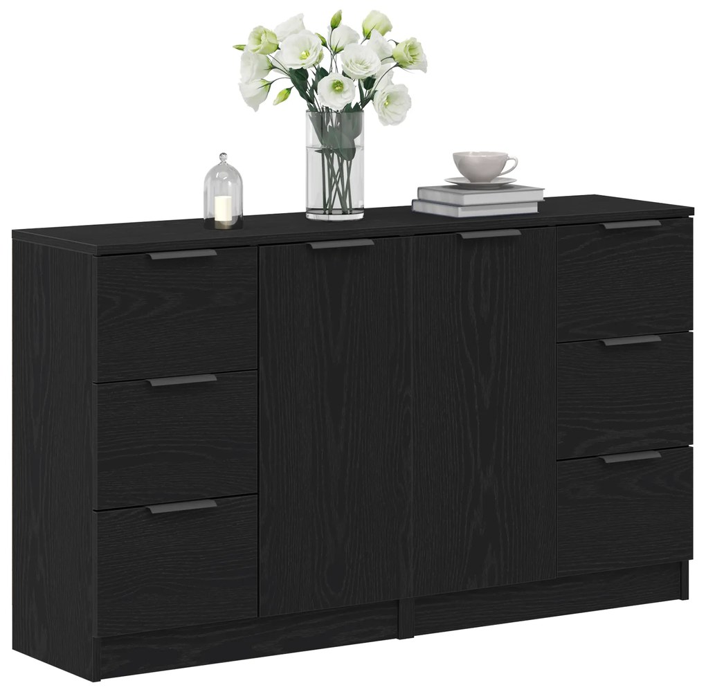 vidaXL Μπουφέδες 2 τμχ Μαύρο Δρυς 60x30x70 εκ Επεξεργασμένο ξύλο