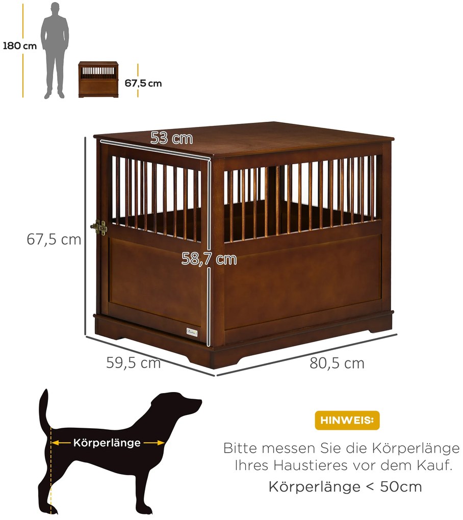 PawHut Κλουβί για σκύλους με κλειδαριά, ανυψωμένη βάση, Κλουβί μεταφοράς, 80,5 cm x 59,5 cm x 67,5 cm, Καφέ