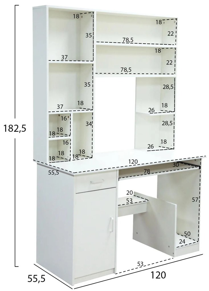 ΓΡΑΦΕΙΟ ΜΕ ΒΙΒΛΙΟΘΗΚΗ-ΡΑΦΙΕΡΑ STATUS ΛΕΥΚΟ  120x55,5x182,5 εκ.