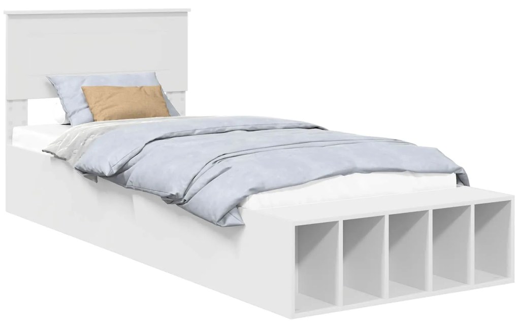 vidaXL Σκελετός Κρεβατιού με ράφι Λευκό 90 x 200 cm Επεξεργασμένο ξύλο