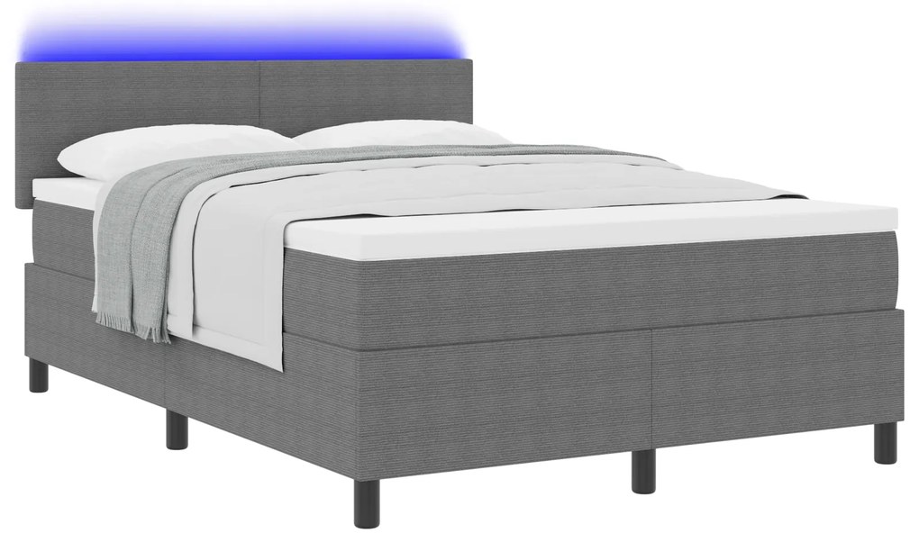 vidaXL Κρεβάτι με Βάση και Στρώμα & Φως LED Γκρι 140x200 cm Ύφασμα Κορδούρα