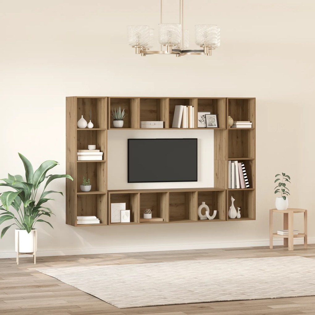 vidaXL Σετ επίπλου τηλεόρασης Επιτοίχιο 4 pcs Καφέ 37 x 37 x 142.5 εκ