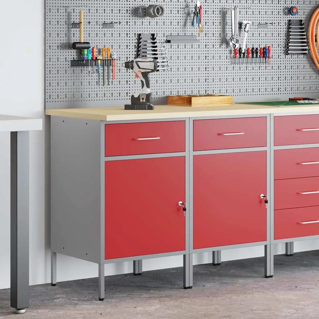 vidaXL Ντουλάπα Εργασίας 2 pcs Κόκκινο και Γκρίζο 100 x 55 x 85 εκ.