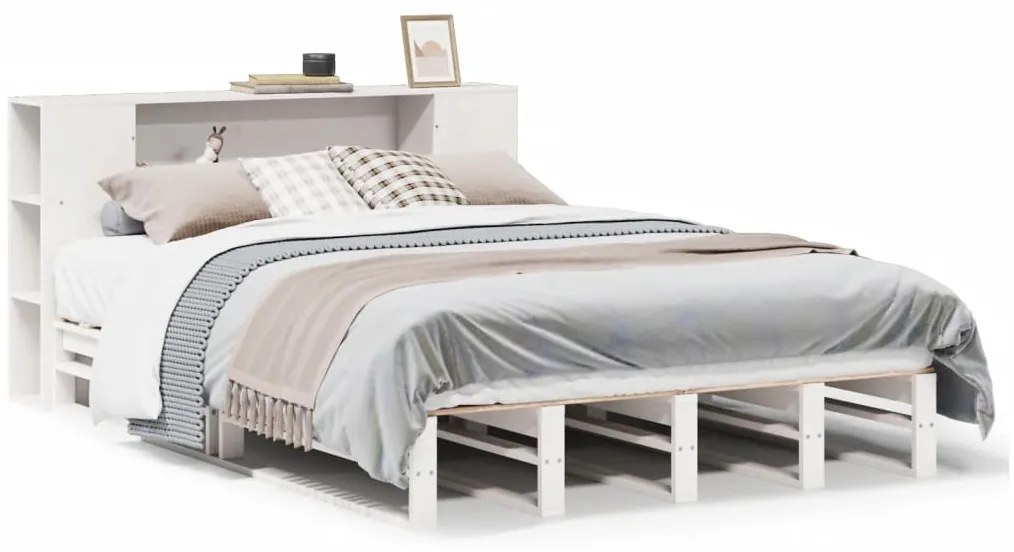 vidaXL Κρεβάτι Βιβλιοθήκη Χωρίς Στρώμα Λευκό 135x190 εκ Μασίφ Πεύκο