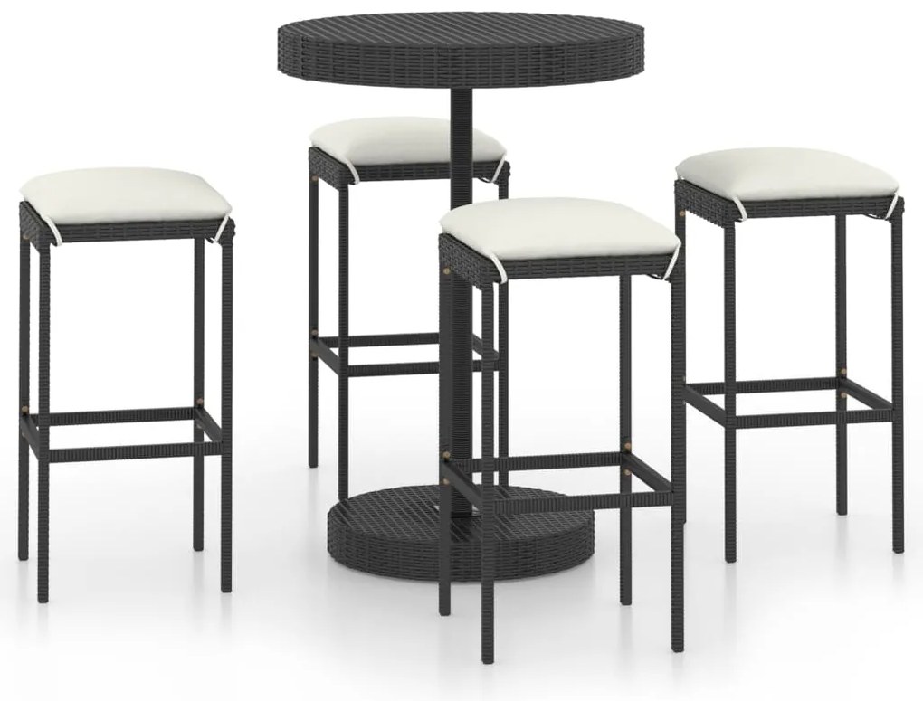 vidaXL Σετ Επίπλων Μπαρ Κήπου 5 τεμ. Μαύρο Συνθετ. Ρατάν με Μαξιλάρια