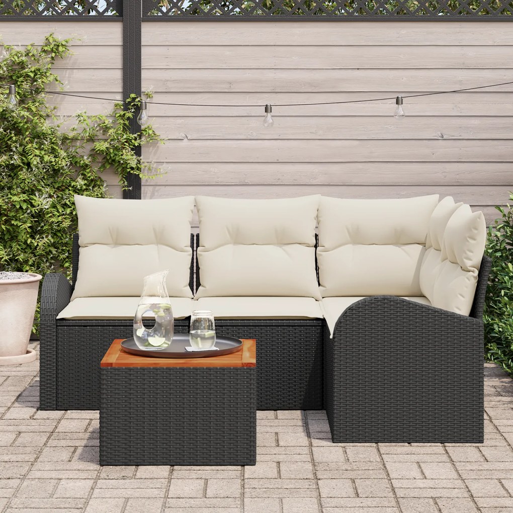 vidaXL Σετ Καναπέ Κήπου 5 pcs Μαύρος, λευκός Μεγάλο Ρατάν, Ξύλο