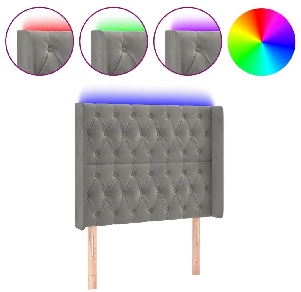 vidaXL Κεφαλάρι Κρεβατιού LED Ανοιχτό Γκρι 93x16x118/128εκ. Βελούδινο