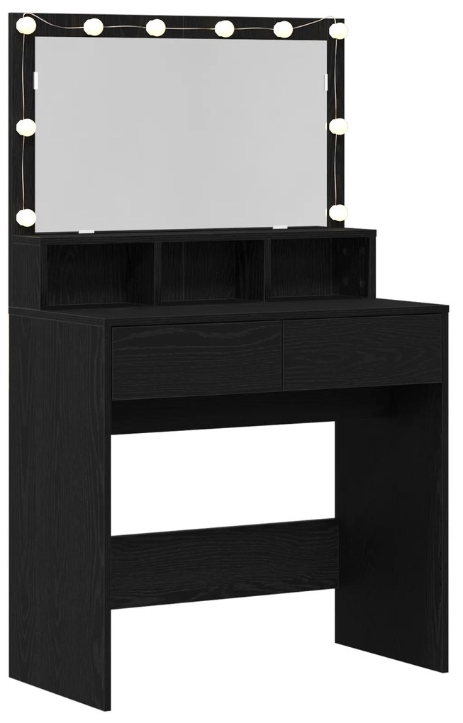 vidaXL Τραπέζι περιποίησης with LED Strip Lights με συρτάρι Μαύρη δρυς