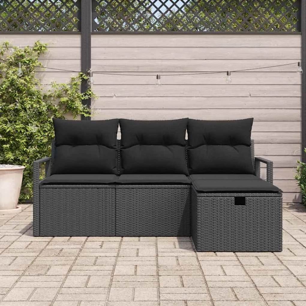 vidaXL Σετ Καναπέ Κήπου με μαξιλάρι 4 pcs Μαύρο Πολυ ράταν