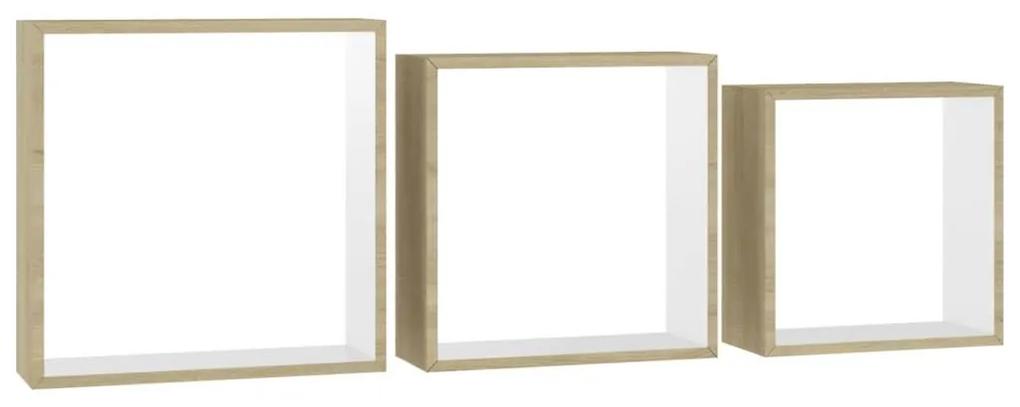 Ράφια Κύβοι Τοίχου 3 τεμ. Λευκά και Sonoma Δρυς - Λευκό