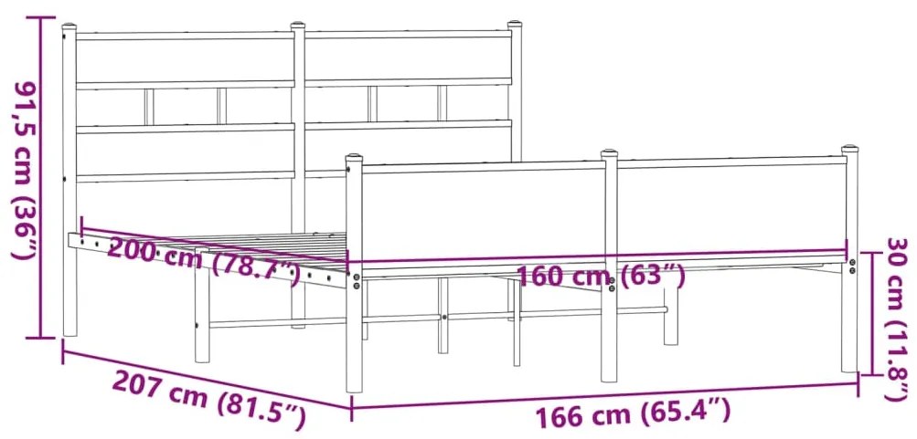 Σκελετός Κρεβ. Χωρίς Στρώμα Καφέ Δρυς 160x200 εκ. Μεταλλικό - Καφέ