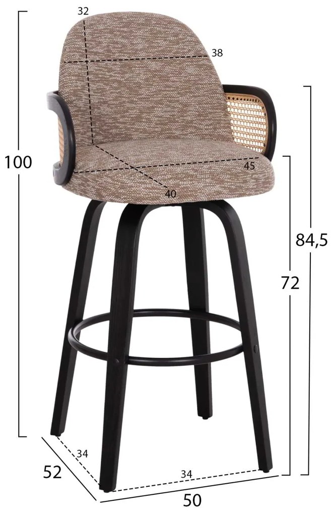 ΣΚΑΜΠΟ ΜΠΑΡ ΠΕΡΙΣΤΡΕΦΟΜΕΝΟ BECKER HM18251.03 PLYWOOD ΜΑΥΡΟ--ΚΑΦΕ ΥΦΑΣΜΑ 50x52x100Υ