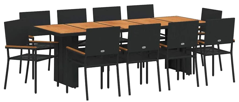 vidaXL Σέτ φαγητού για κήπο 11 pcs Μαύρο Πολυ ράταν